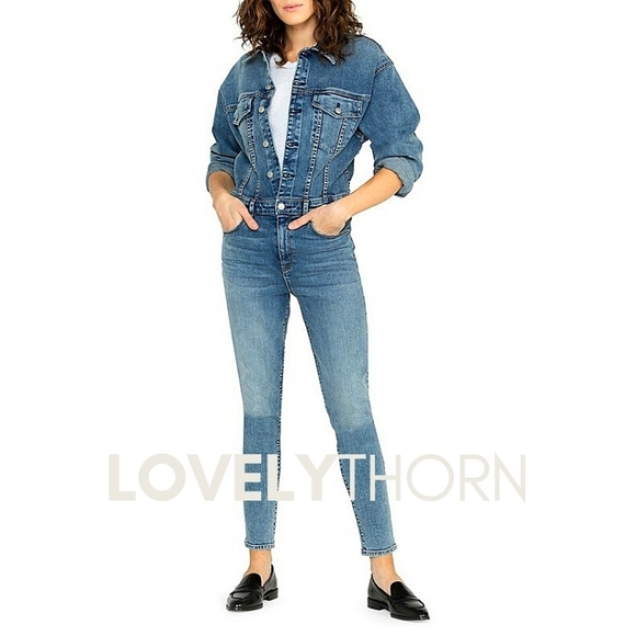 HUDSON // long sleeved fitted stretch denim jumpsuit in magnetize - Picture 6 of 12